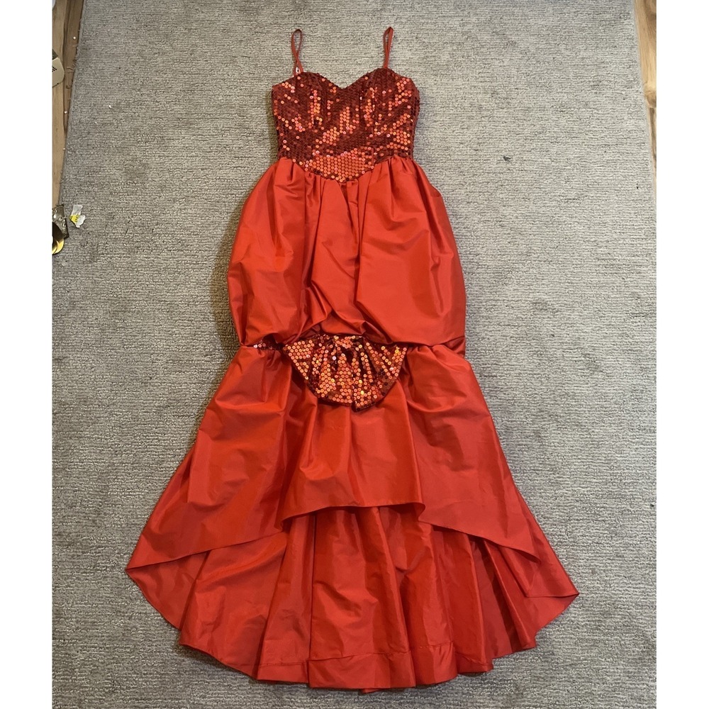 Vintage 80s Alyce Designs Size 8 Red Sequined High Low Flamenco Prom Dress EUC